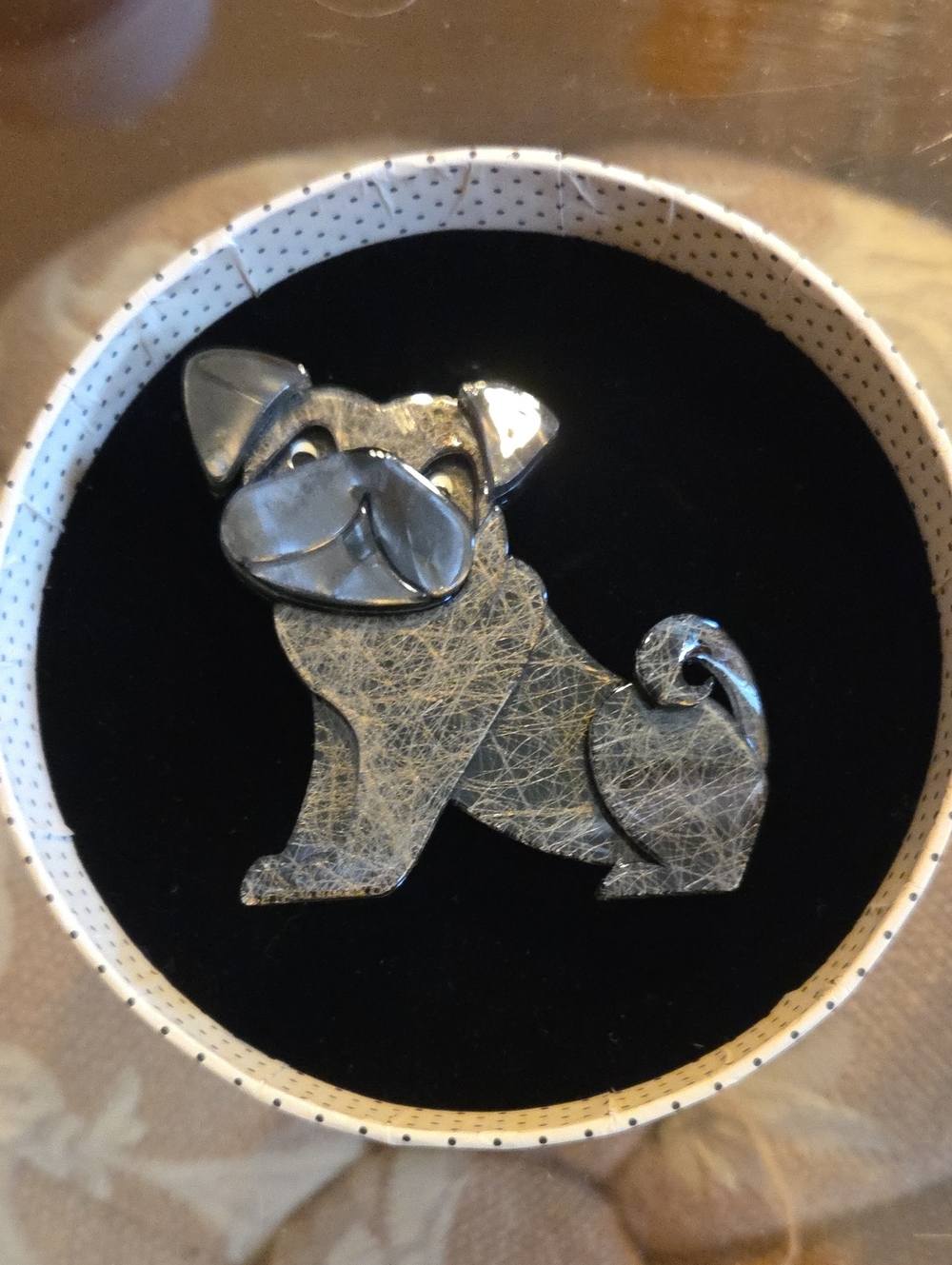 Rare Early Erstwilder Cute Pug Brooch in Black and Silver